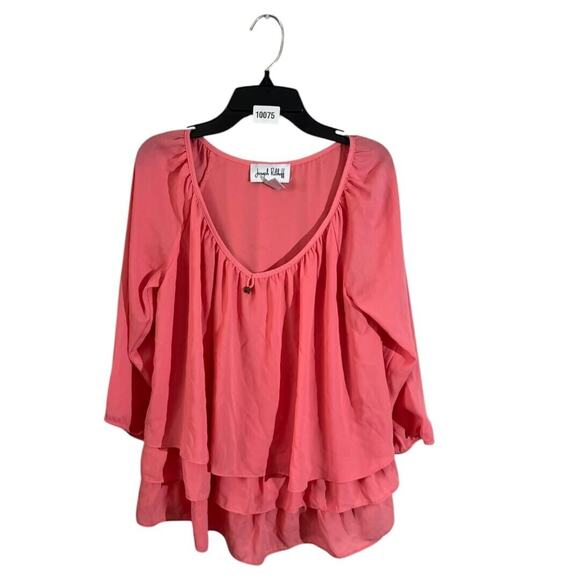 JOSEPH RIBKOFF Peach Layered Ruffle Pullover Blouse 3/4 Sleeve Womens Size 4 - Picture 1 of 6
